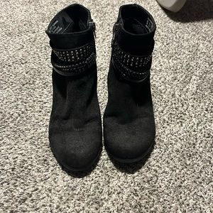 Black heels with rhinestone detail. Size 7